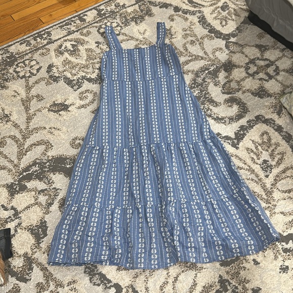 Madewell Blue Embroidered Button Back Tiered Sundress size 8 - Picture 4 of 11